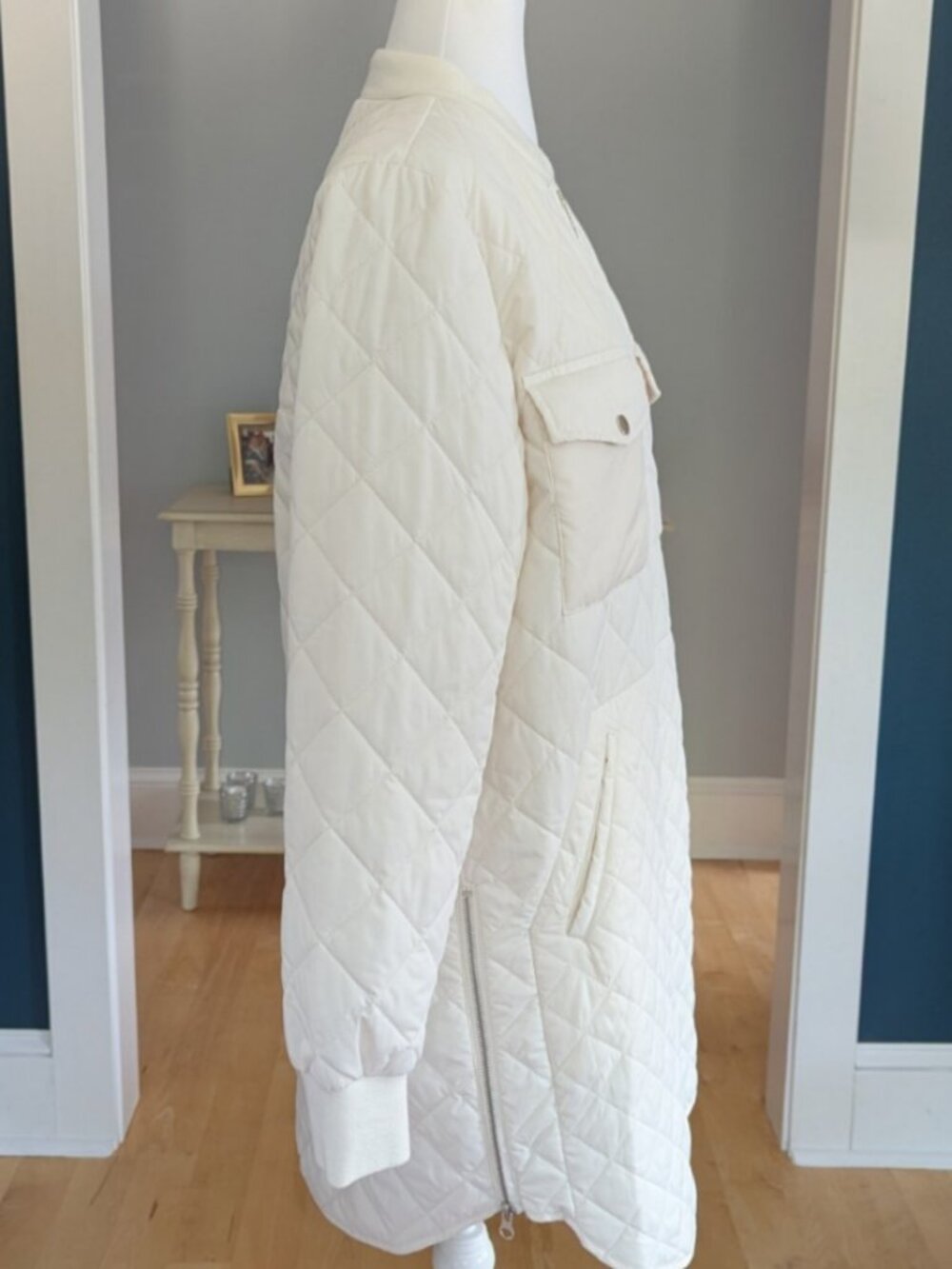 Zella Skyline Quilted Lightweight Longline Coat Size M Ivory - Picture 6 of 15
